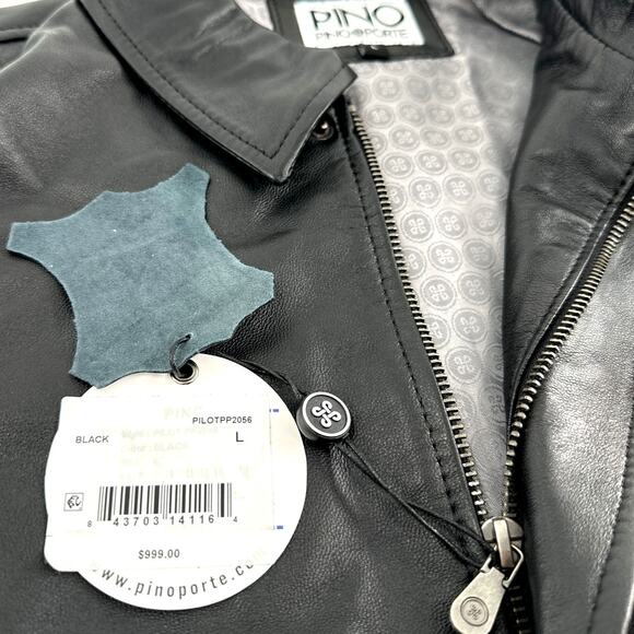 PINO By PinoPorte Men's Black Pilot Leather Bomber Jacket Size L - Picture 5 of 12